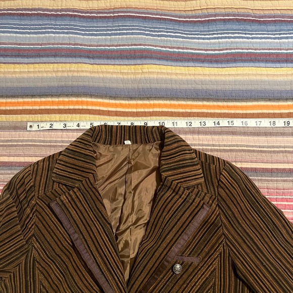 Vintage Korean Striped Blazer Brown Black Green Button Up‎ Lapel Collar Jacket - Picture 11 of 11